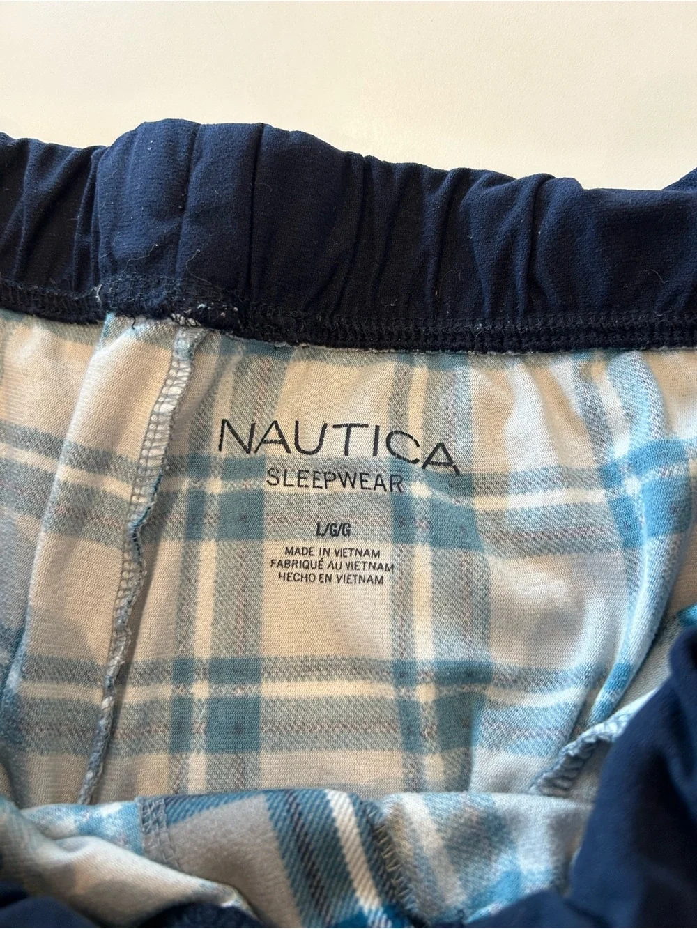Nautica Plaid Sleepwear Pants Size Large Navy Blue Gray Pockets Men's